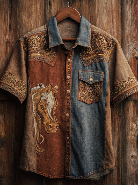 Vintage Western Art Floral Print Casual Shirt