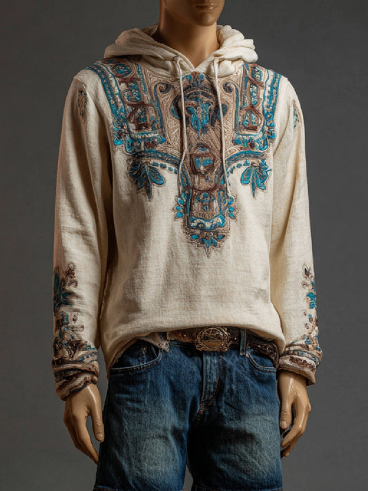 Vintage Western Art Print Casual Long Sleeve Hoodie