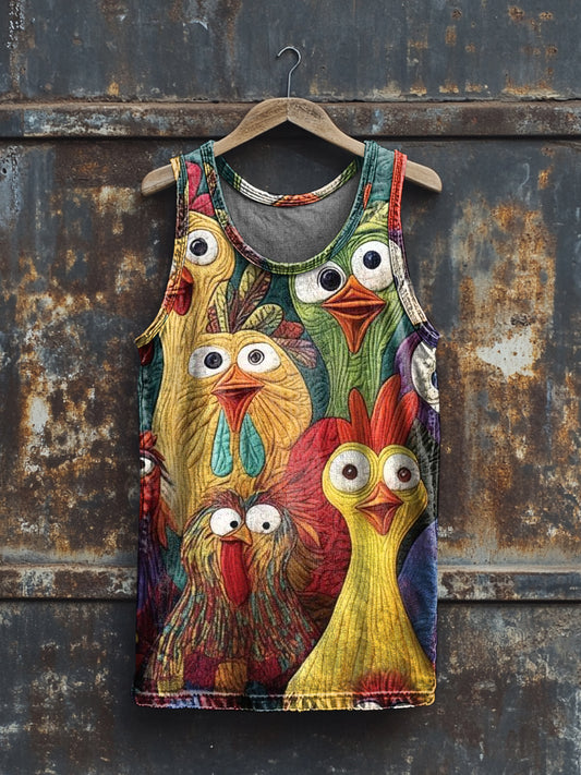 Unisex Rooster Print Crew Neck Casual Tank Top