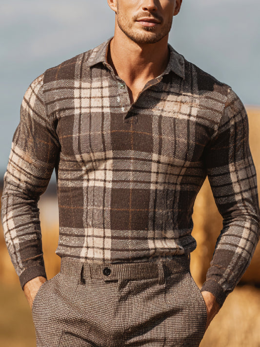 Autumn Plaid Art Casual Long Sleeve Polo Shirt