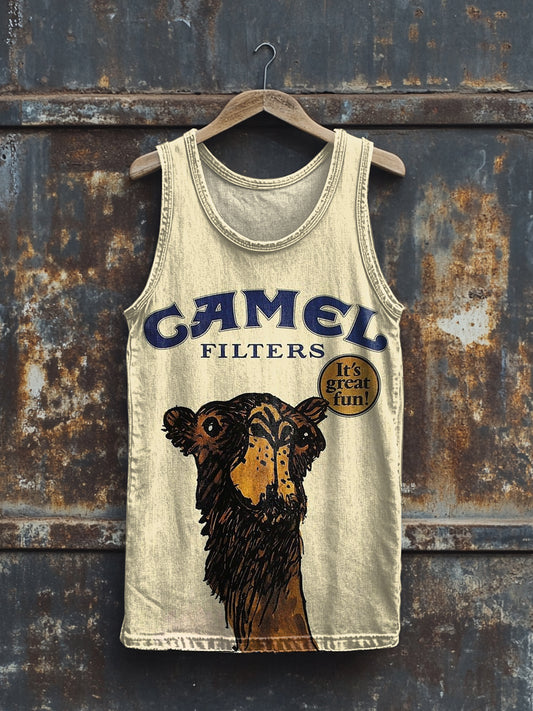 Unisex Camel Print Crew Neck Casual Tank Top