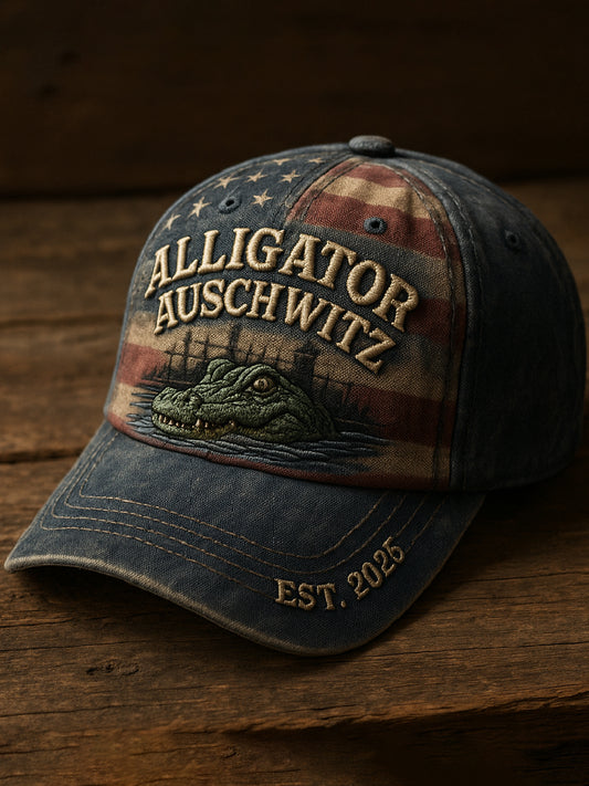 Vintage Alligator Auschwitz Fun Florida Everglades Art Casual Print Hat