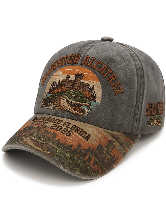 Retro Alligator Alcatraz Funny Florida Everglades Art Casual Prints Cap