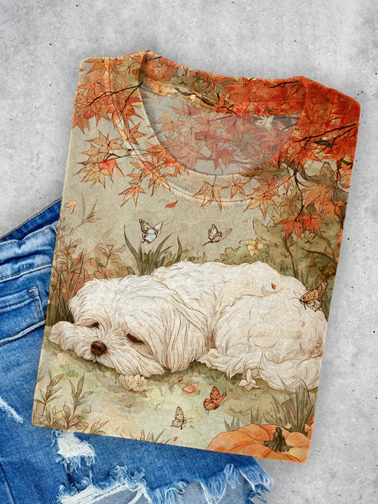 Ctue Dog Art Illustration Print Casual Short Sleeve T-Shirt
