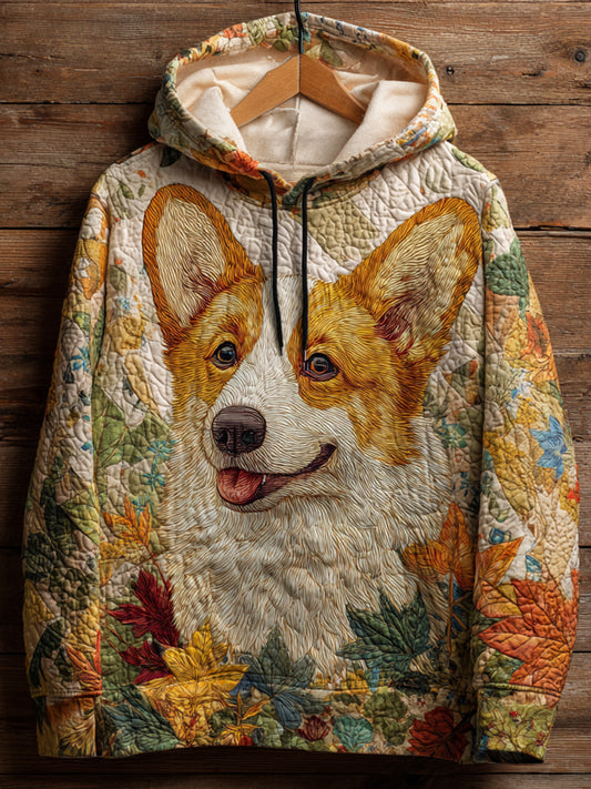 Autumn Corgi Patchwork Corgi Print Art Casual Hoodie