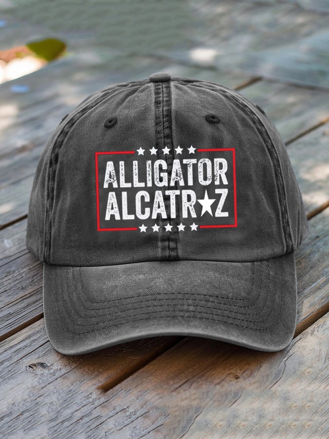 Unisex Distressed Washed Alligator Alcatraz Print Hat