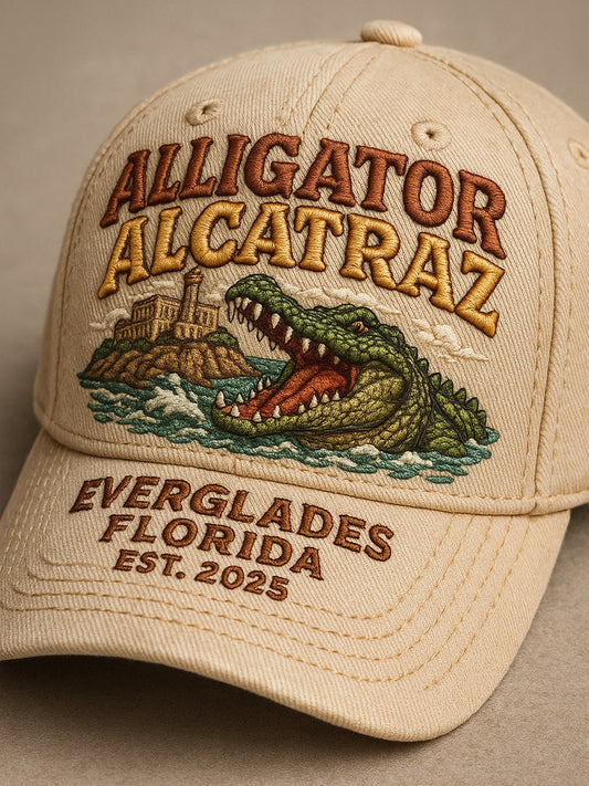 Retro Alligator Alcatraz Funny Florida Everglades Art Casual Prints Cap