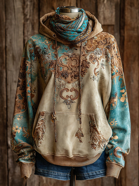 Retro Western Art Illustration Printed Casual Hoodie
