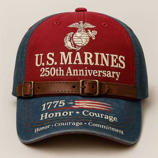 U.S. Marines 250th Anniversary Red & Blue Cap with Belt Accent