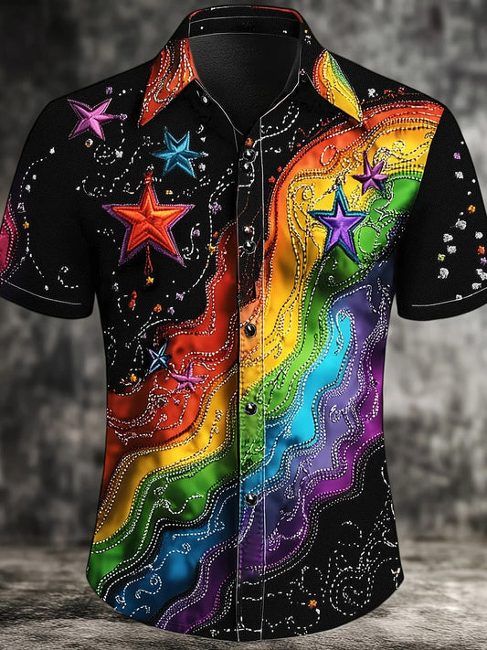 Western Art Rainbow Gradient Print Vintage Casual Shirt