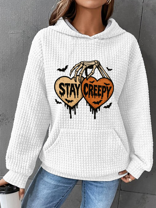 Halloween Art Waffle Print Casual Sweatshirt