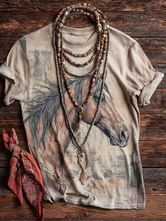 Horse Art Print Casual T-shirt