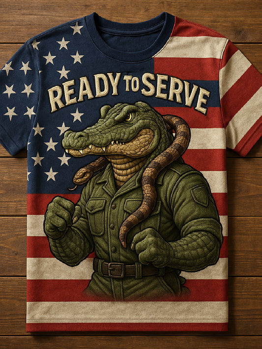 Vintage Alligator Alcatraz Fun Florida Everglades Art Print Casual T-Shirt