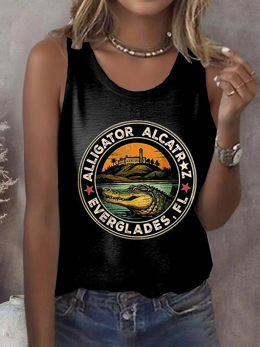 Women's Alligator Alcatraz Funny Florida Everglades Dark Humor Printed Vest