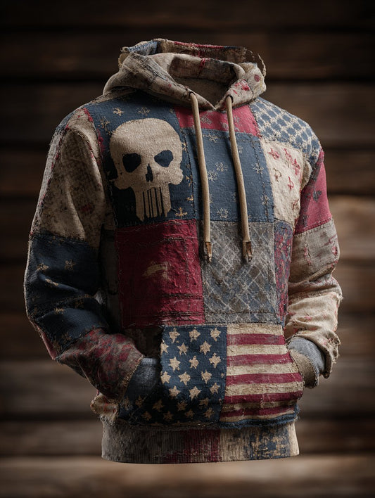 Men's Retro Faith Skull Casual Art Hoodie