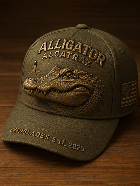 Vintage Alligator Alcatraz Fun Florida Everglades Art Casual Print Hat