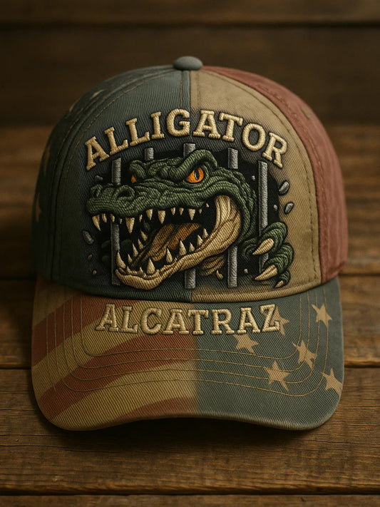 Retro Alligator Alcatraz Funny Florida Everglades Art Casual Prints Cap