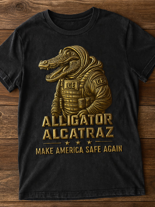 Vintage Alligator Alcatraz Fun Florida Everglades Art Print Casual T-Shirt