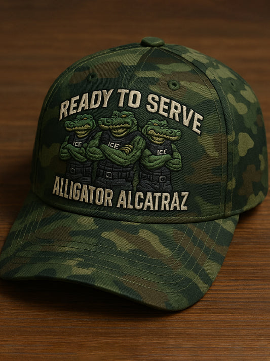 Vintage Alligator Alcatraz Fun Florida Everglades Art Casual Print Hat