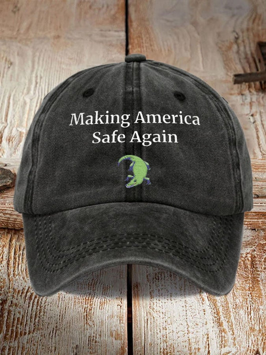Unisex Distressed Washed Cotton Crocodile Alcatraz Make America Safe Again Printed Hat