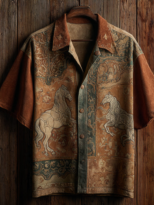 Vintage Western Art Floral Print Casual Shirt