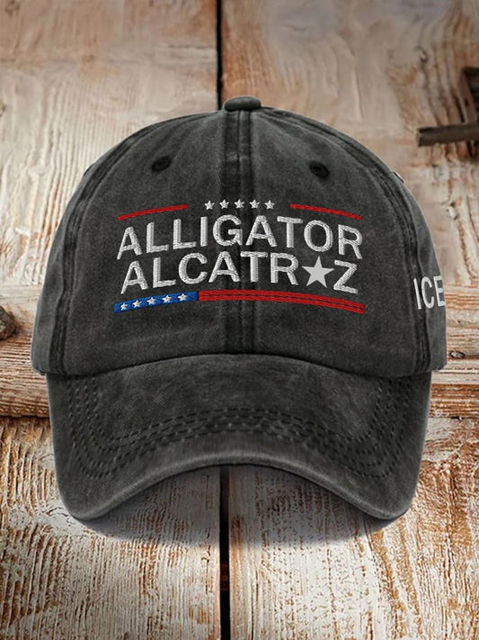 Unisex distressed washed Alligator Alcatraz print hat