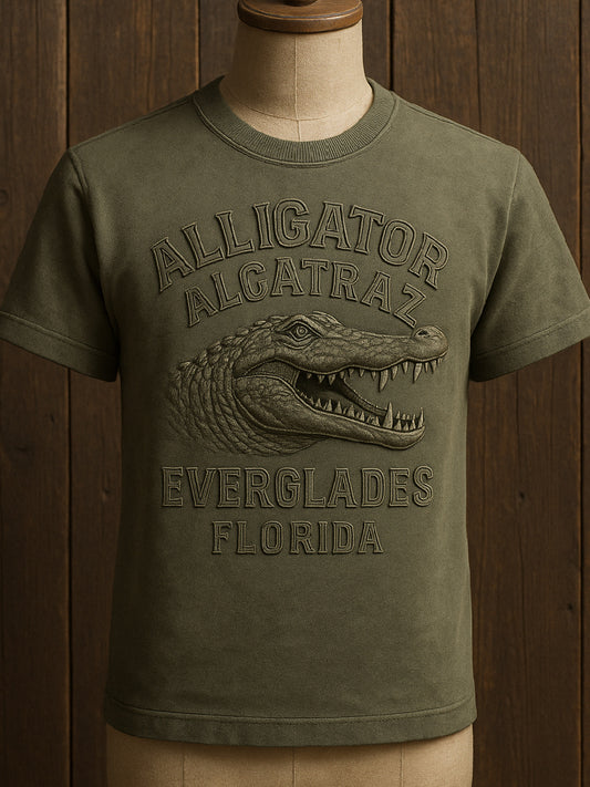 Vintage Alligator Alcatraz Fun Florida Everglades Art Print Casual Short Sleeve T-Shirt