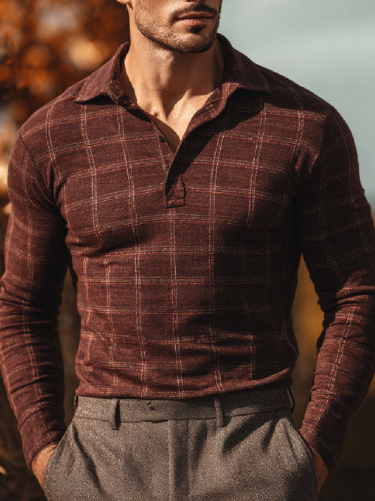 Autumn Plaid Art Casual Long Sleeve Polo Shirt