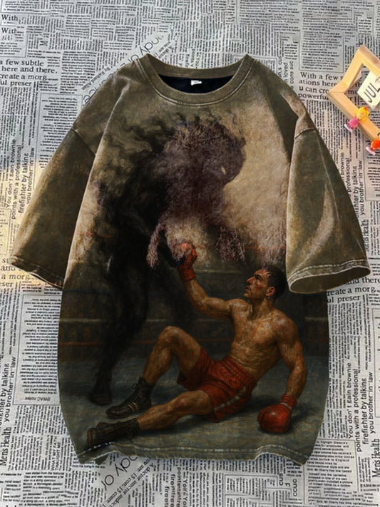 Unisex Boxer Art Illustration Round Neck Casual T-Shirt