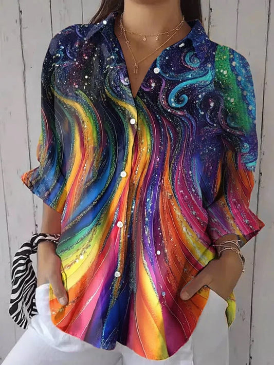 Women's Pride Month Print Casual Lapel Shirt