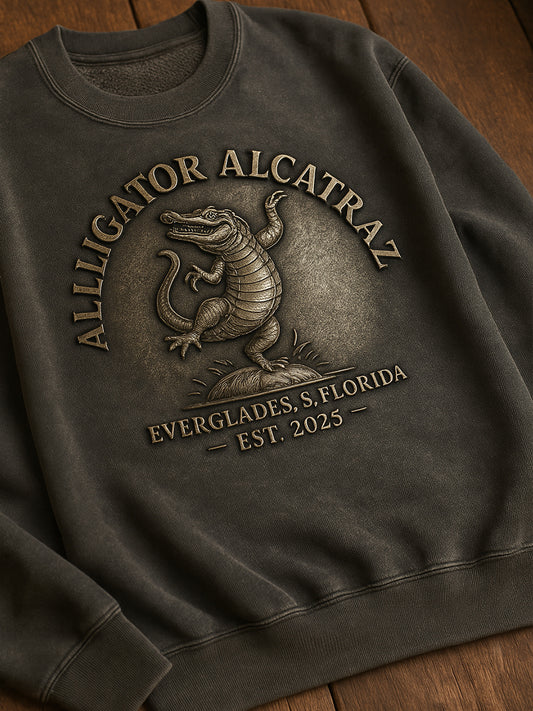Vintage Alligator Alcatraz Fun Florida Everglades Art Print Casual Sweatshirt