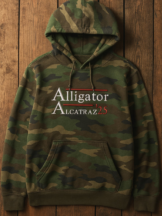 Vintage Alligator Alcatraz Fun Florida Everglades Art Print Casual Hoodie