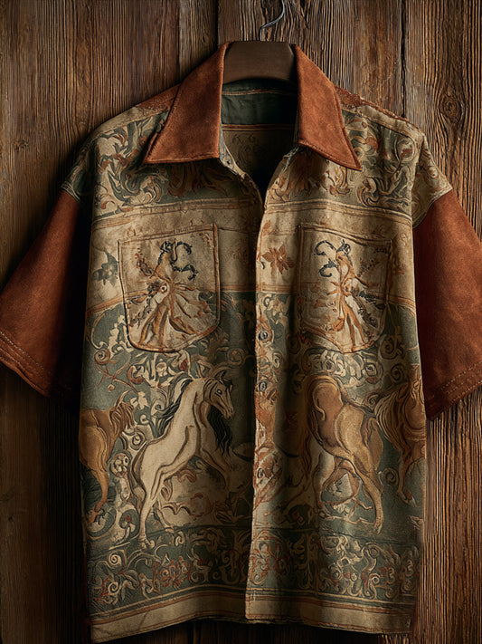 Vintage Western Art Floral Print Casual Shirt