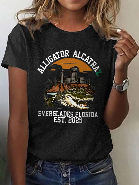 Women's Alligator Alcatraz Print T-shirt