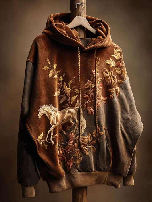 Autumn Horse Print Cotton Casual Hoodie Sweatshirt