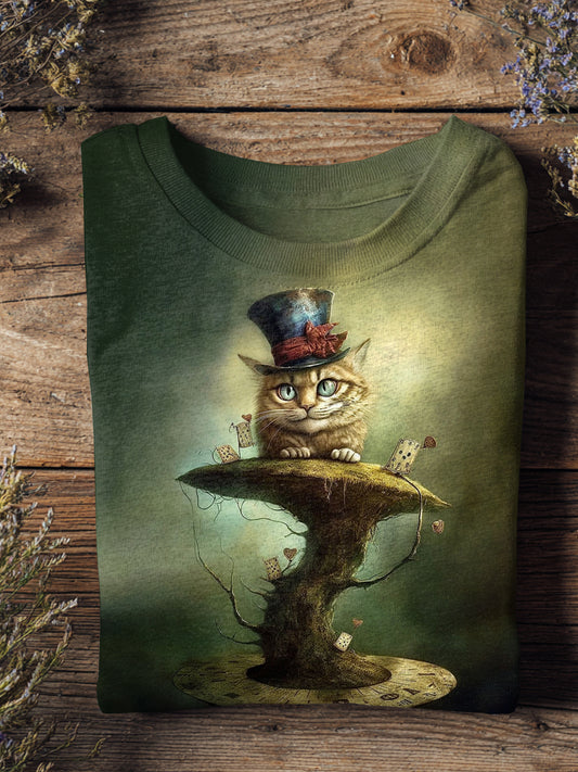 Halloween Funny Cat Art Illustration Print Casual Short Sleeve T-Shirt