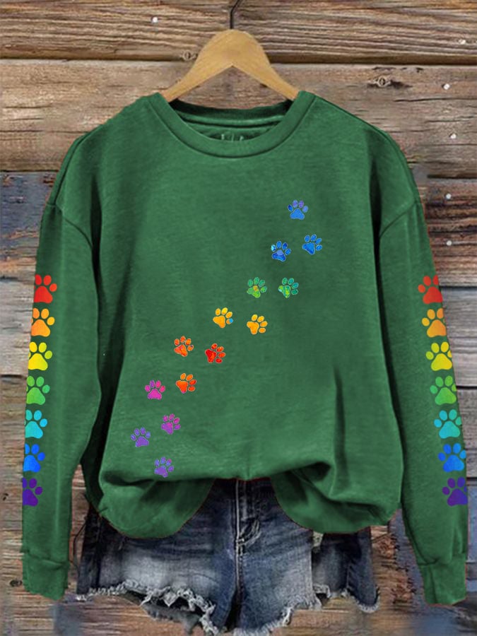 Women's colorful love dog paw print sweatshirt