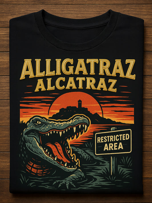 Vintage Alligator Alcatraz Fun Florida Everglades Art Print Casual Short Sleeve T-Shirt