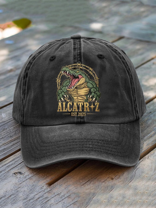 Unisex Distressed Washed Alligator Alcatraz Print Hat