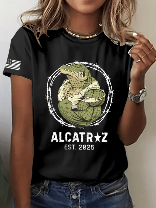 Women's Alligator Alcatraz Print Crew Neck T-Shirt