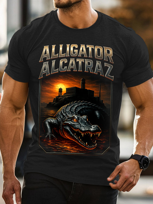 Retro Alligator Alcatraz Funny Florida Everglades Art Casual T-Shirt