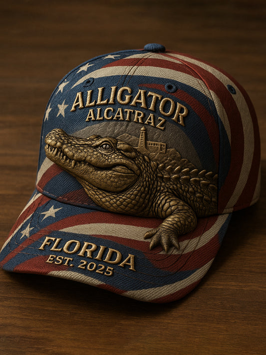 Vintage Alligator Alcatraz Fun Florida Everglades Art Casual Print Hat