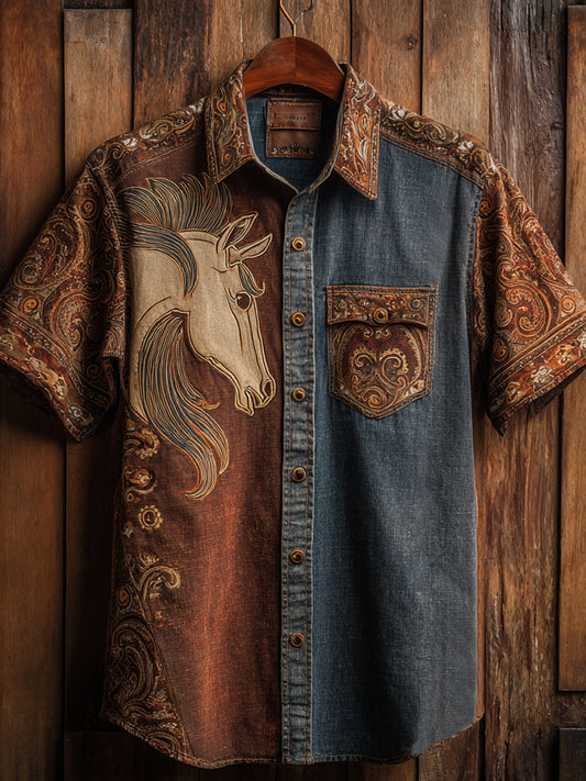 Vintage Western Art Floral Print Casual Shirt