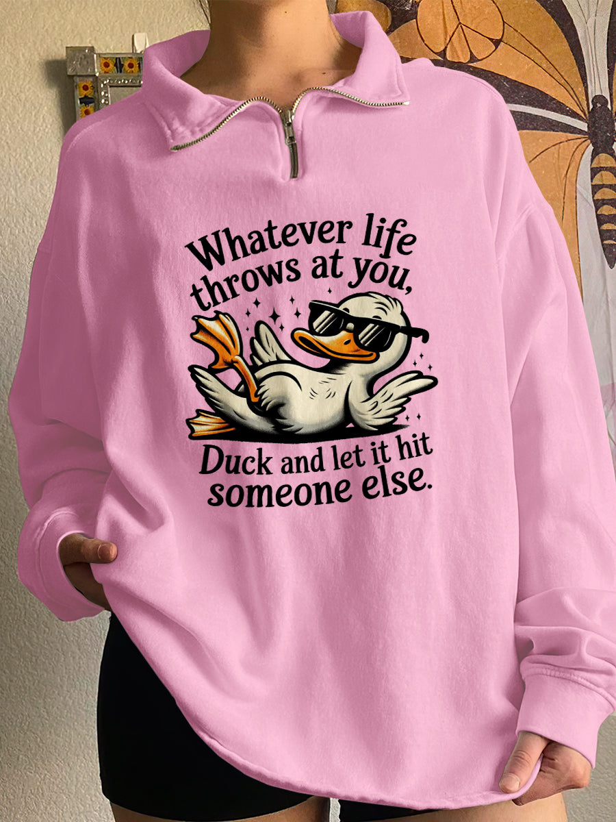 Duck art print zip-up sweatshirt