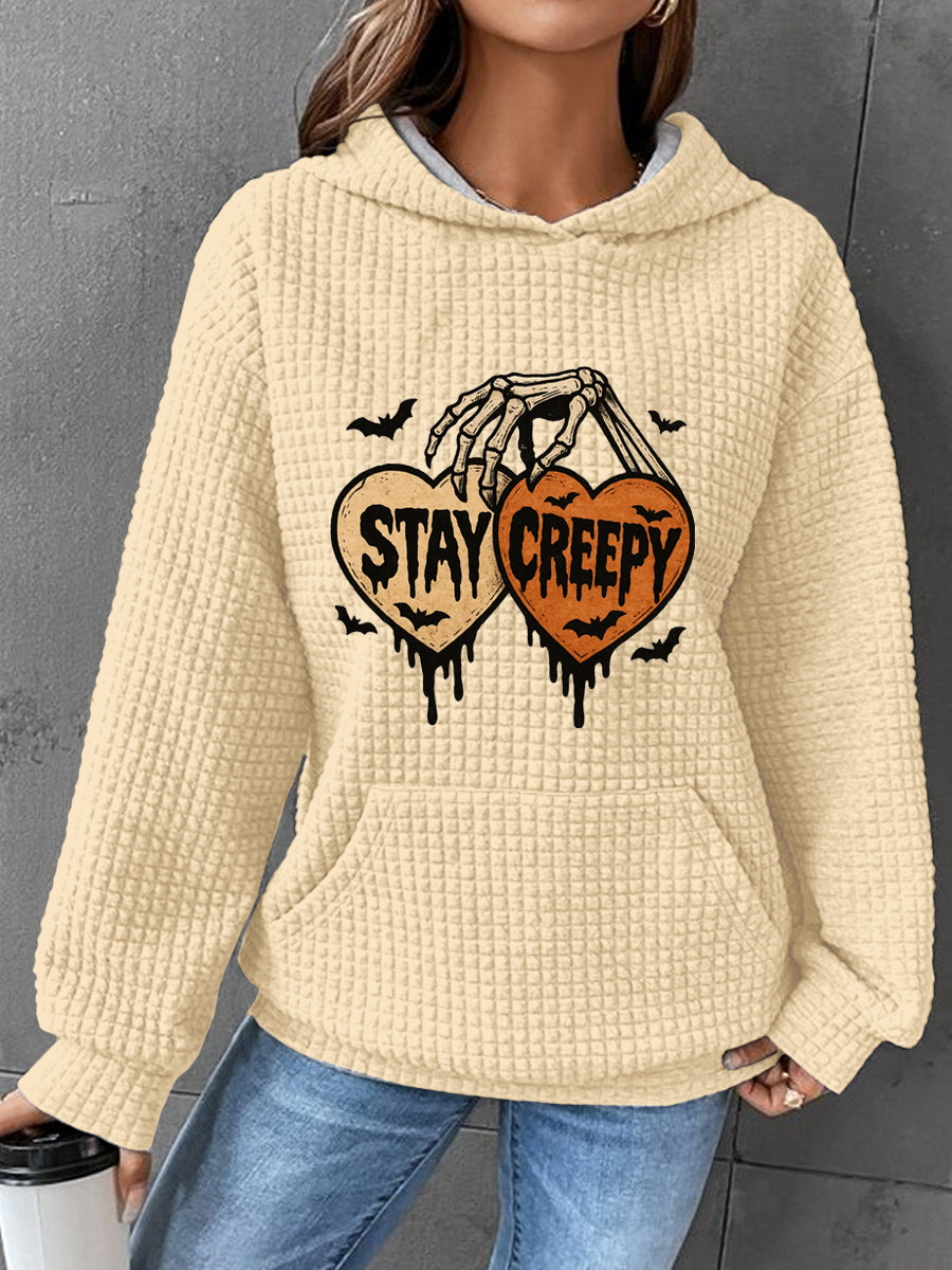 Halloween Art Waffle Print Casual Sweatshirt