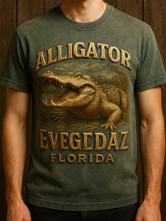 Vintage Alligator Alcatraz Fun Florida Everglades Art Print Casual Short Sleeve T-Shirt