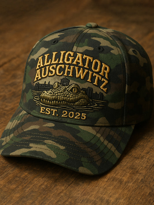Vintage Alligator Auschwitz Fun Florida Everglades Art Casual Print Hat
