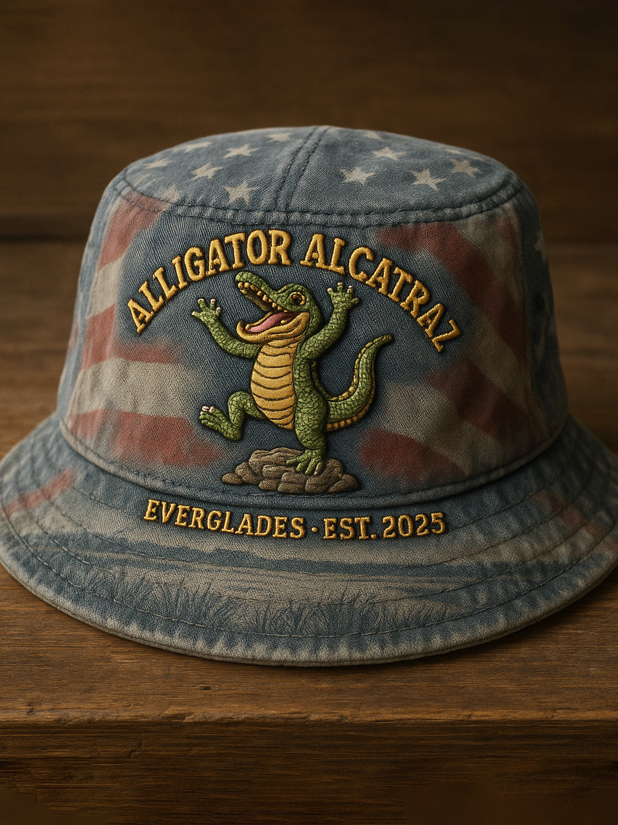 Vintage Alligator Alcatraz Fun Florida Everglades Art Casual Print Hat