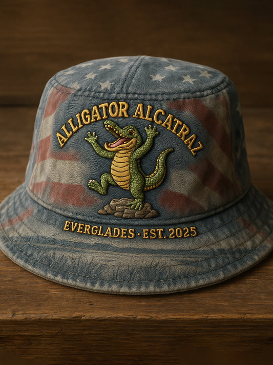 Vintage Alligator Alcatraz Fun Florida Everglades Art Casual Print Hat