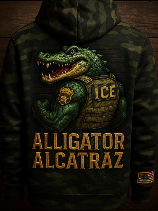 Vintage Alligator Alcatraz Fun Florida Everglades Art Print Casual Hoodie